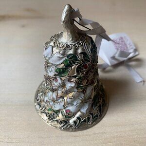 NYCO Vintage Cloisonné Enamel Bell Christmas Ornament Floral Victorian Silver